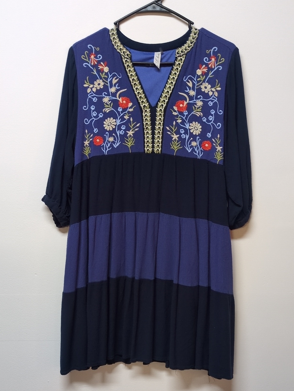 L Love Embroidered Dress Horizontal Stripe Mini, Size M